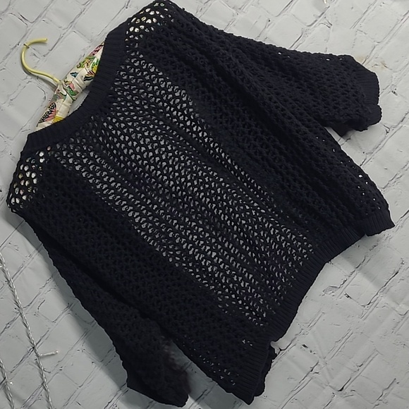 Y2K Torrid USA Made Black Chunky Loose Knit Quarter Sleeve Top Plus Size 1 - Picture 8 of 11